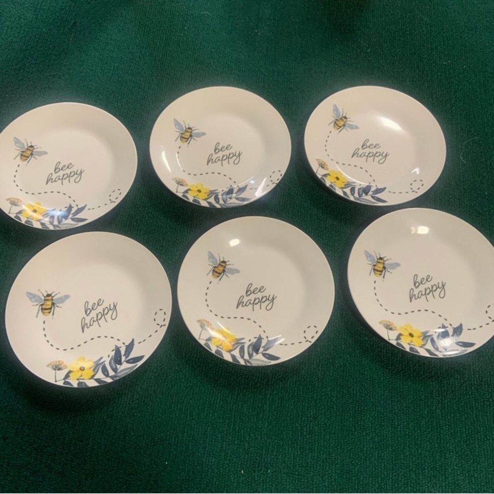 Royal Norfolk Bee Happy Stoneware Appetizer Bread Salad Plates  7.5” set of 6